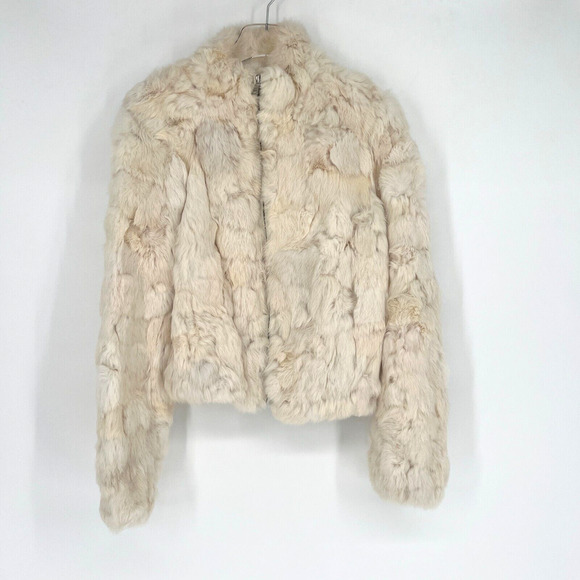 Vintage Guess Fur Jacket Womens M White Genuine Rabbit Fur 90s Y2K Hip Hop Urban